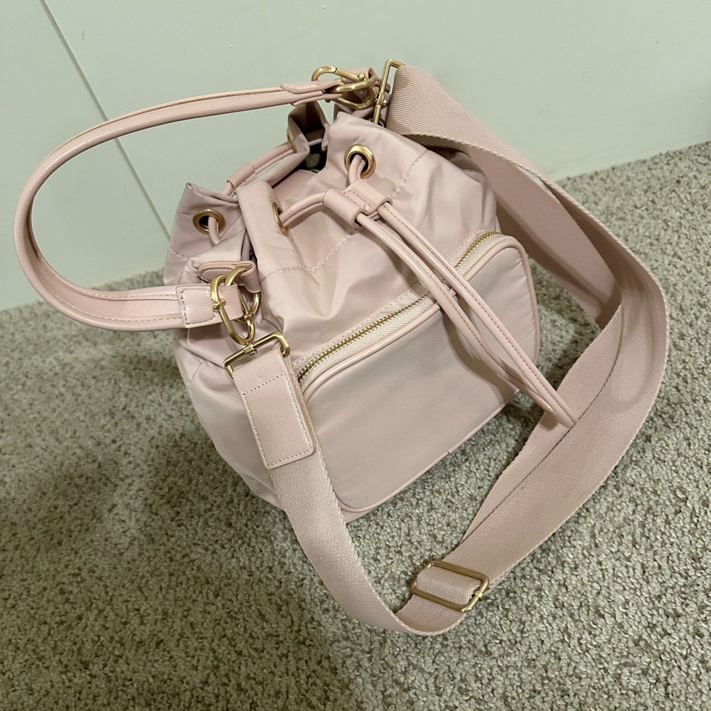 Time and Tru Women's Joanie Drawstring Bucket Bag, Vintage Pink